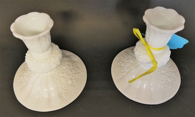 Pair of Fenton Daisy and Button Candle Sticks - Measuring 5 Tall 