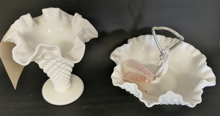 Hobnail Milk Glass Vase and Bon Bon Dish  - Vase Measures 5 1/2 