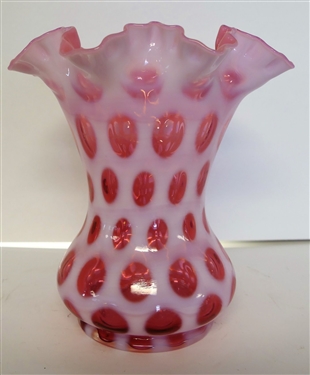 Large Fenton Cranberry Coin Spot Vase - Measuring 8 1/2 tall 