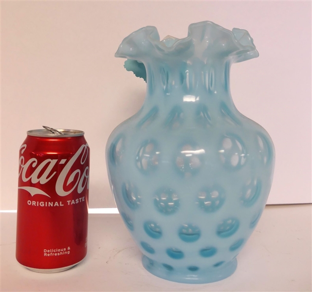 Large Fenton Blue Coin Spot Vase - Measuring 9" tall 