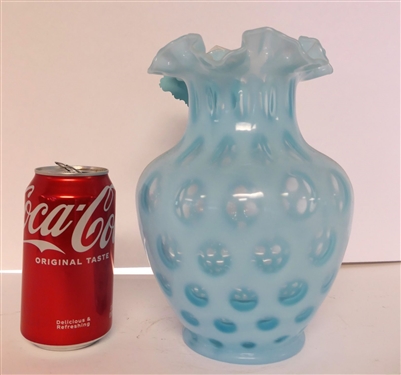 Large Fenton Blue Coin Spot Vase - Measuring 9 tall 