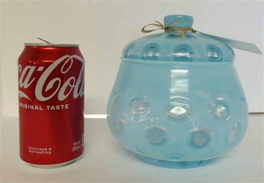 Blue Coin Spot Dish with Lid - Measuring 6 1/2 Tall 5 1/2 Wide