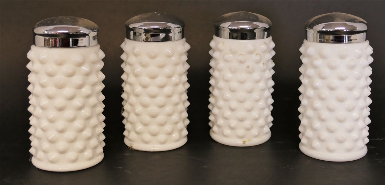 2 Pairs of Hobnail Milk Glass Shakers - Measuring 3" Tall 