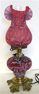 Beautiful Fenton Daisy and Fern Cranberry Satin Glass Lamp - Measuring 20 Tall 