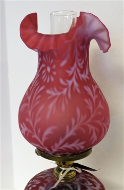 Beautiful Fenton Daisy and Fern Cranberry Satin Glass Lamp - Measuring 20 Tall 