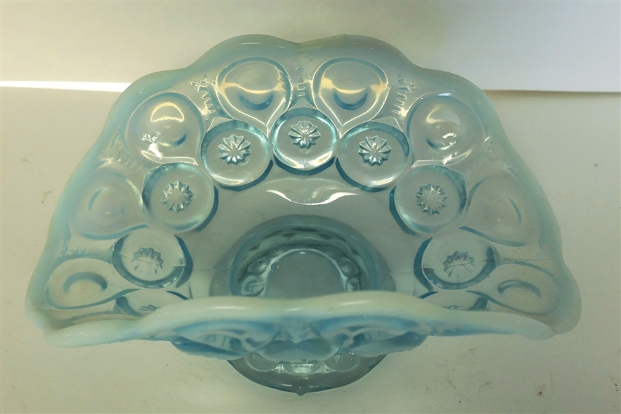 Blue Opalescent Moon and Star Bowl - Measuring  4 1/2" Tall 9" Across