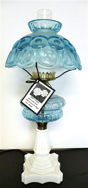 Blue Moon and Star Lamp - Made By Fenton for Wrights - Measuring 22" Tall 