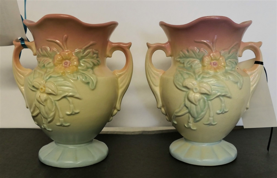 Pair of Hull Wild Flower Vases - W - 4 - 6 1/2" Tall 