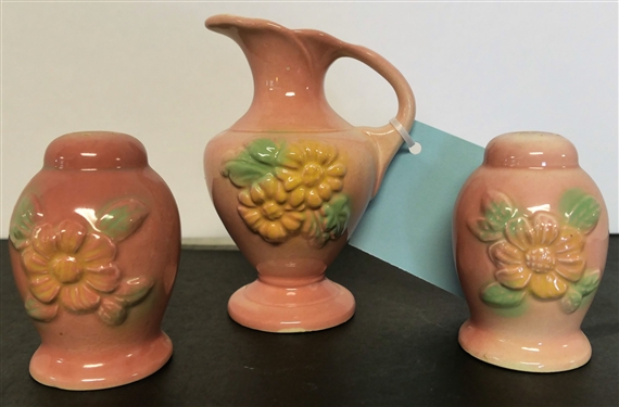 Hull Sunglow Pitcher - 5 1/2 Tall and Pair of Shakers - Numbered 54