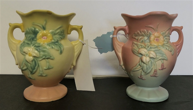Hull Wildflower 1946 Vase - W-4 -6 1/2 (Has Repair on Top Edge) and Hull Pink Wildflower Vase with Tiny Nick on Top Edge