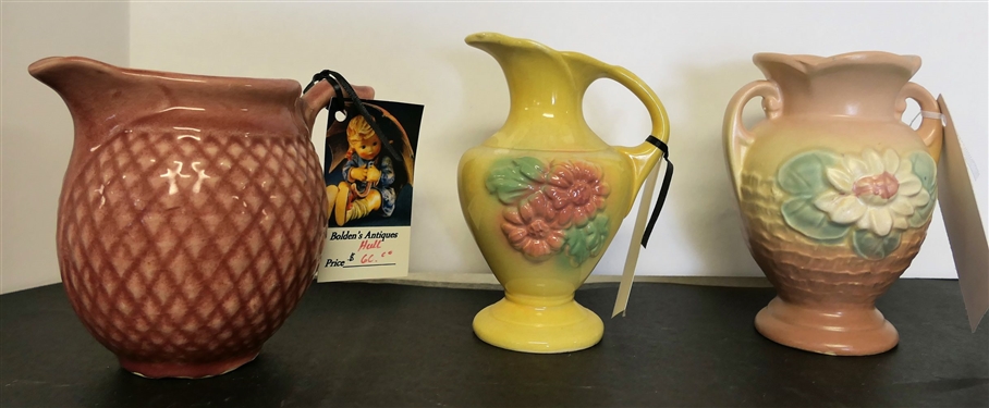 3 Pieces of Hull - Water Lily 5 1/2, 5 1/2 Pitcher and Hull Pitcher with Damage To Bottom and Repaired Handle 