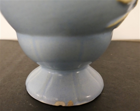 2 Pieces of Weller Pottery -Pitcher 6 1/2 Tall and Blue Vase 7 1/2 Tall - Some Chips On Bottom Edge 