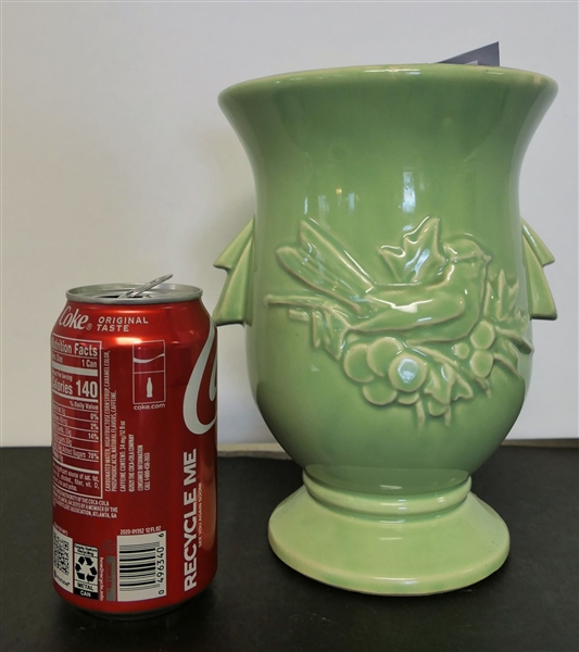 McCoy Green Vase with Bird - Measuring 8" Tall