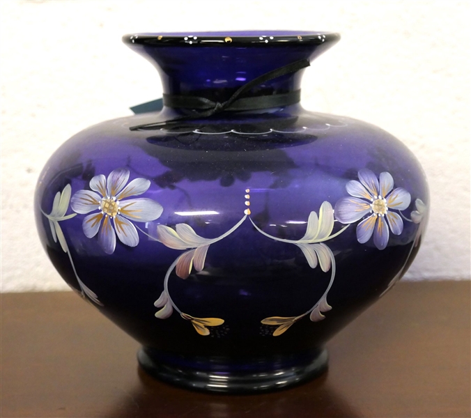 Hand Painted Fenton Limited Edition Amethyst Vase - Hand Painted by S. Hopkins - Numbered 1273/2950 - Measuring 7 1/2" Tall - With Original Sticker 