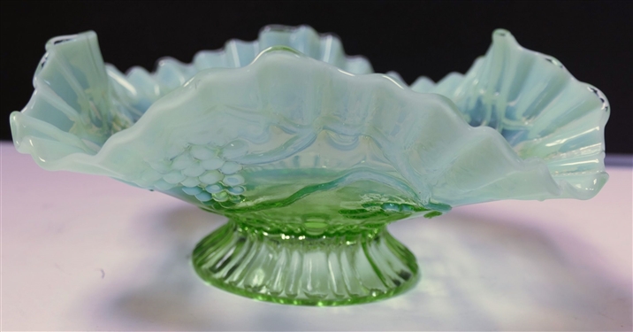 Green Opalescent Grape Pattern Bowl - Measures 3 1/2 tall 8 Across
