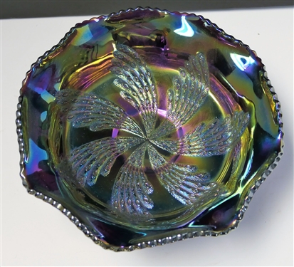 Signed Fenton Carnival Bowl with Butterflies and Berries - Measures 3 tall 8 1/2 Across