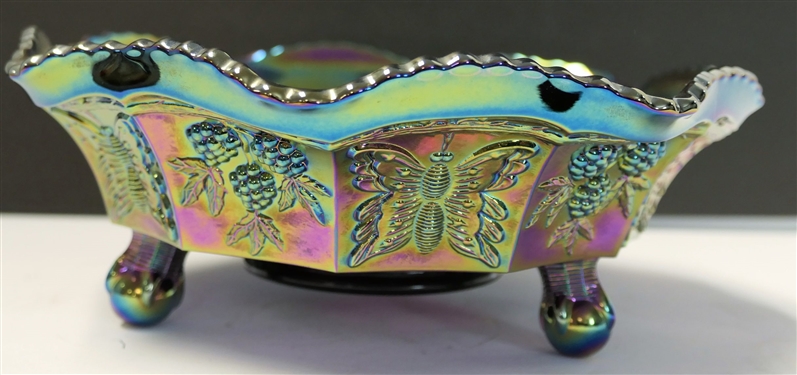 Signed Fenton Carnival Bowl with Butterflies and Berries - Measures 3 tall 8 1/2 Across
