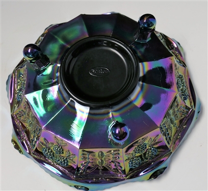 Signed Fenton Carnival Bowl with Butterflies and Berries - Measures 3 tall 8 1/2 Across
