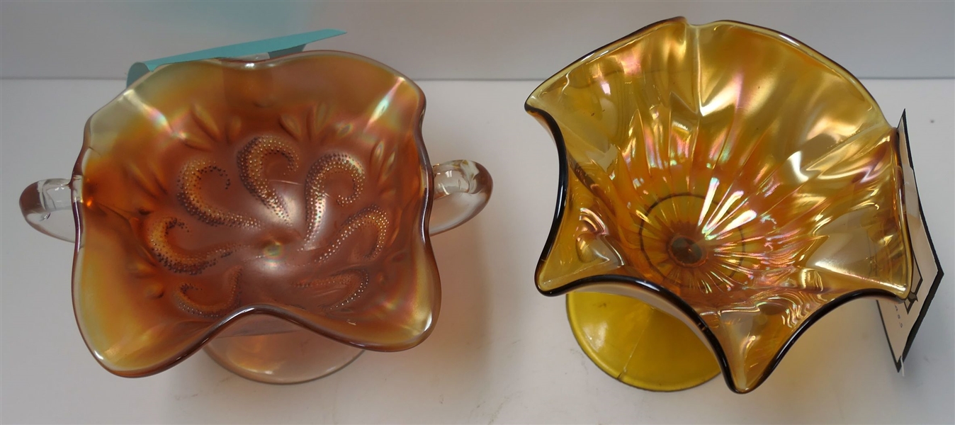 2 Marigold Carnival Compotes - Fern Frond - 4" and Other 5" 