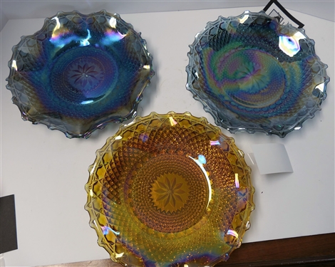 3 Carnival Scalloped Edge Plates - Measuring 10 Across