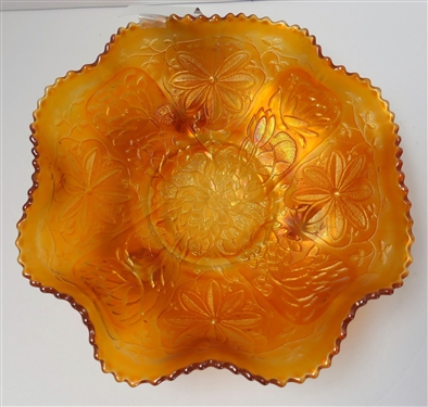Marigold Carnival Footed Bowl - Measures 3 1/2 Tall 10 Across