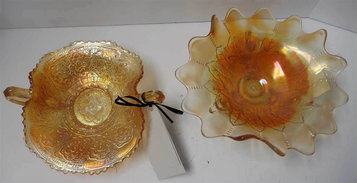 2 Pieces of Marigold Carnival - Nappy Measuring 6" Across and Northwood Footed Bowl Measuring 8" Across