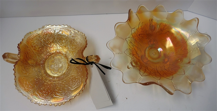 2 Pieces of Marigold Carnival - Nappy Measuring 6 Across and Northwood Footed Bowl Measuring 8 Across