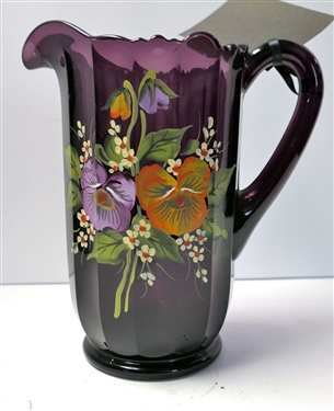 Artist Signed Mosser Amethyst Glass Pitcher Signed by B. Newton - Original Sticker on Bottom -Measures 8 Tall 