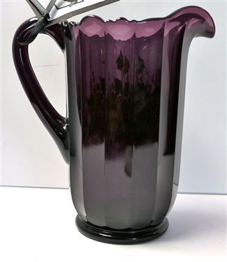 Artist Signed Mosser Amethyst Glass Pitcher Signed by B. Newton - Original Sticker on Bottom -Measures 8 Tall 
