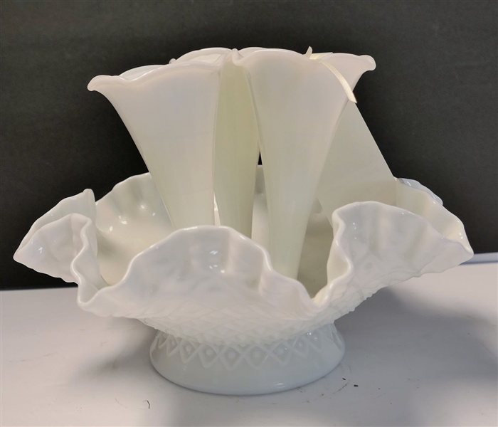 Milk Glass Epergne - Bowl Measures 4" tall 9" Across - 7 1/2" Overall Height 