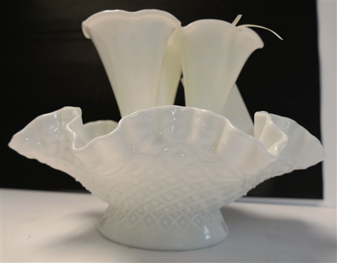 Milk Glass Epergne - Bowl Measures 4 tall 9 Across - 7 1/2 Overall Height 