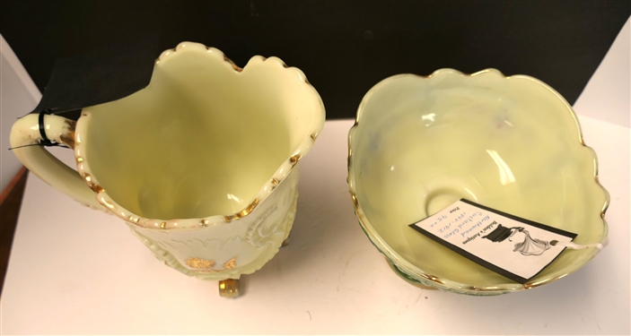 2 Pieces of Custard Glass - Pitcher Measuring 7 1/2 Tall and Footed Bowl 5 1/2 Tall 8 Across - Bowl Has Crack 