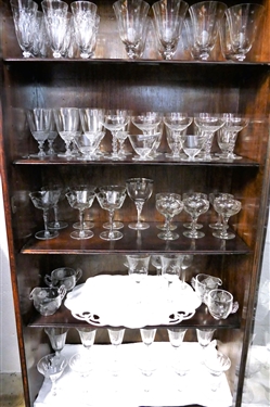 Large Lot of Clear Glassware including Goblets with Etched Stars, Elegant Glass with Flowers, and Others 