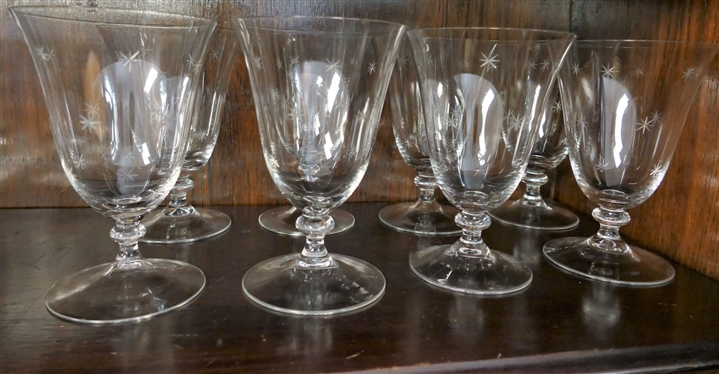 Large Lot of Clear Glassware including Goblets with Etched Stars, Elegant Glass with Flowers, and Others 