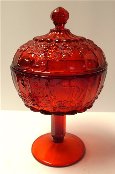 Red Grape Pattern Covered Candy Dish - Measures 10" Tall 