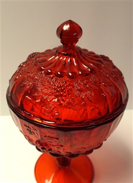 Red Grape Pattern Covered Candy Dish - Measures 10 Tall 