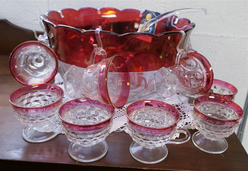 Ruby Flash Punch Bowl Set  - 13 Matching Cups and 6 Odd Cups - Punch Bowl Measures 7 1/2" tall 13" Across -
