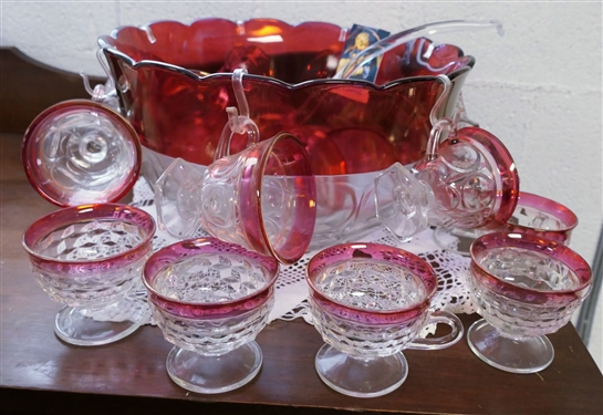 Ruby Flash Punch Bowl Set  - 13 Matching Cups and 6 Odd Cups - Punch Bowl Measures 7 1/2 tall 13 Across -
