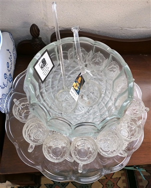 Punch Bowl, Cups, Underplate, and 12 Ladles - Bowl Measures 12 Across