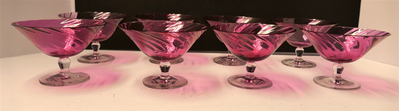 8 Cranberry Swirl Sherbets with Clear Feet - 3 Tall 4 Across