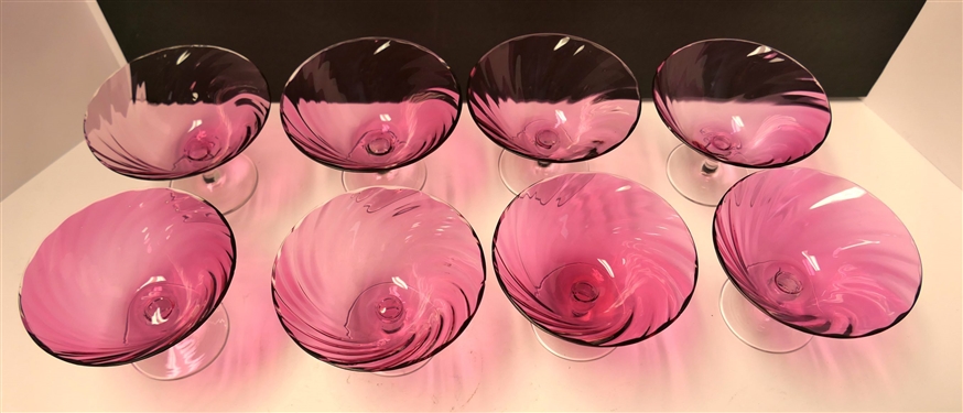 8 Cranberry Swirl Sherbets with Clear Feet - 3 Tall 4 Across