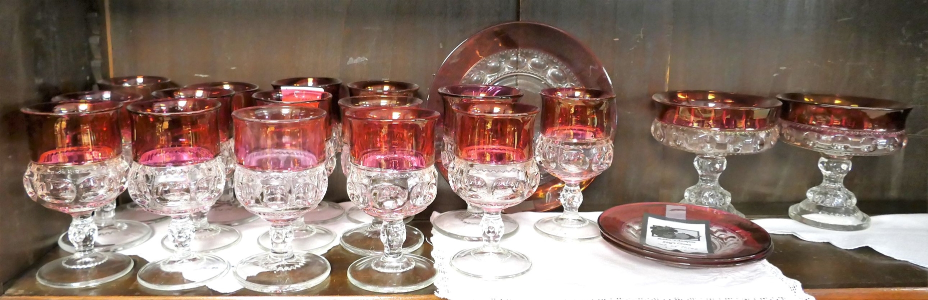 20 Pieces of Kings Crown - Including 5 1/2" Goblets, 2 - 6" Saucers, 2 Compotes 5" Across