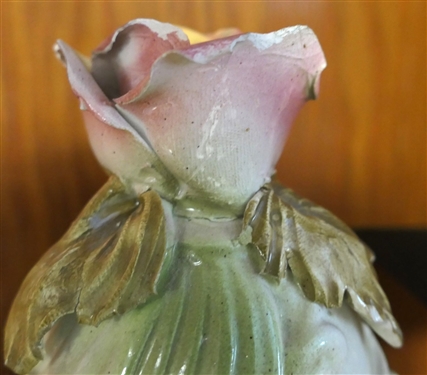 3 Pieces of Capodimonte - 1 Tea Pot, Large Double Handled Vase, and Flowers - Double Handled Vase Measures 15 Tall 