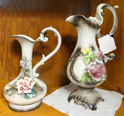 2 - Capodimonte Pitchers 14 - 1 Flower Petal is Broken and 10 1/2 Pitcher - No Damage Noticed