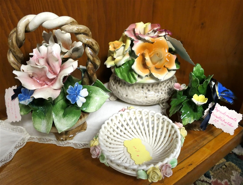 4 Pieces of Capodimonte - 9" Basket, 4" Candle Stick and 2 Others