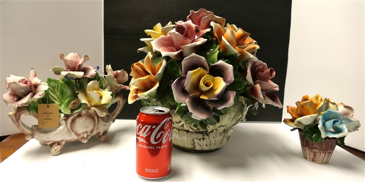 3 Pieces of Capodimonte - Large Flowers, 14 Tall, Small Flowers - 6 Tall, and Other Flowers 9 Tall with Original Tag