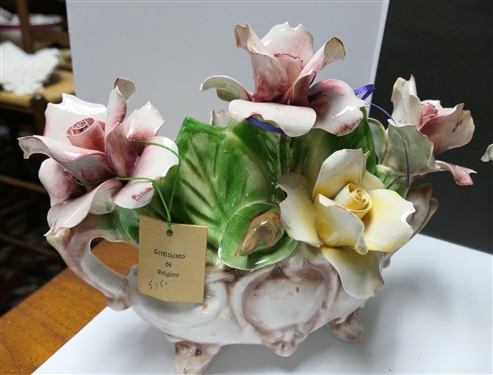 3 Pieces of Capodimonte - Large Flowers, 14 Tall, Small Flowers - 6 Tall, and Other Flowers 9 Tall with Original Tag