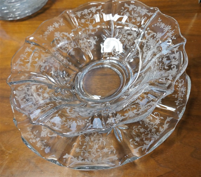 2 Pieces of Etched Fostoria Baroque - Bowl Measures 12" Platter 13 1/2" 