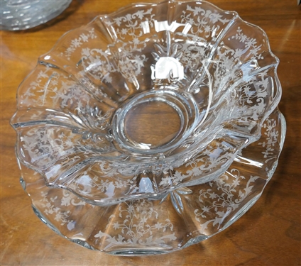 2 Pieces of Etched Fostoria Baroque - Bowl Measures 12 Platter 13 1/2 