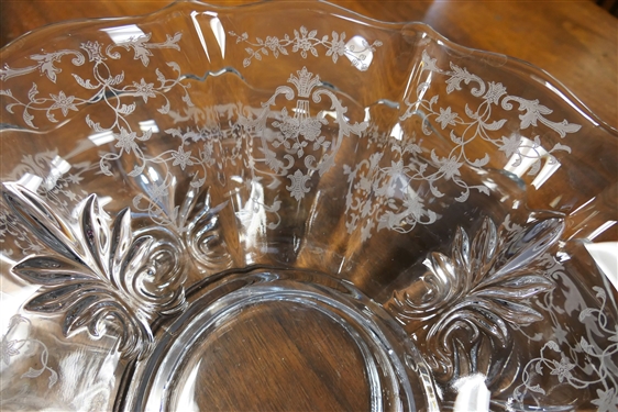 2 Pieces of Etched Fostoria Baroque - Bowl Measures 12 Platter 13 1/2 